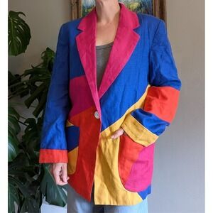 Vintage Donny Brook 80's 100% Linen Color Block Blazer 8 Boxy Oversized Ukraine